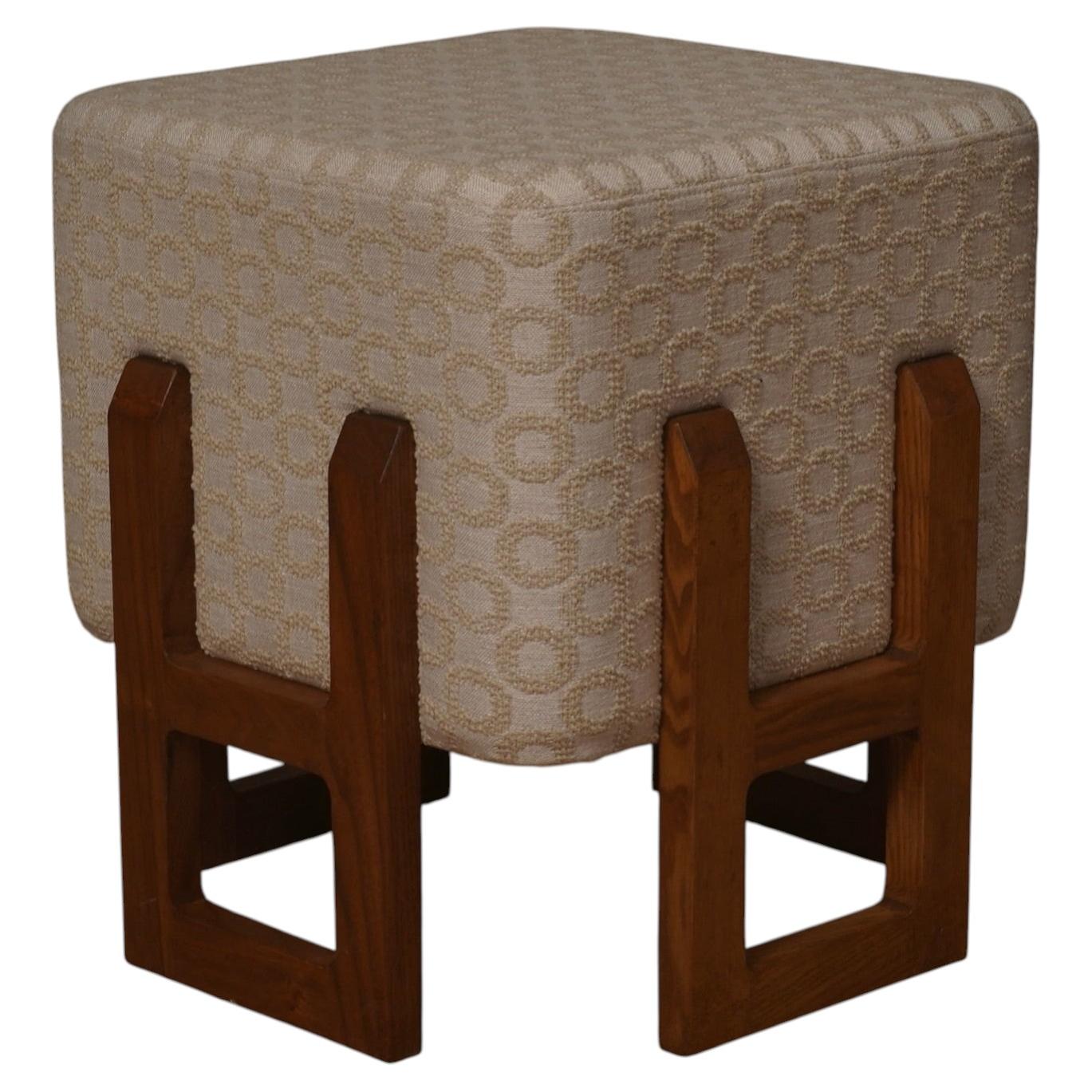 Wood and White Cream Art Deco Benches and Poufs, 1990 For Sale