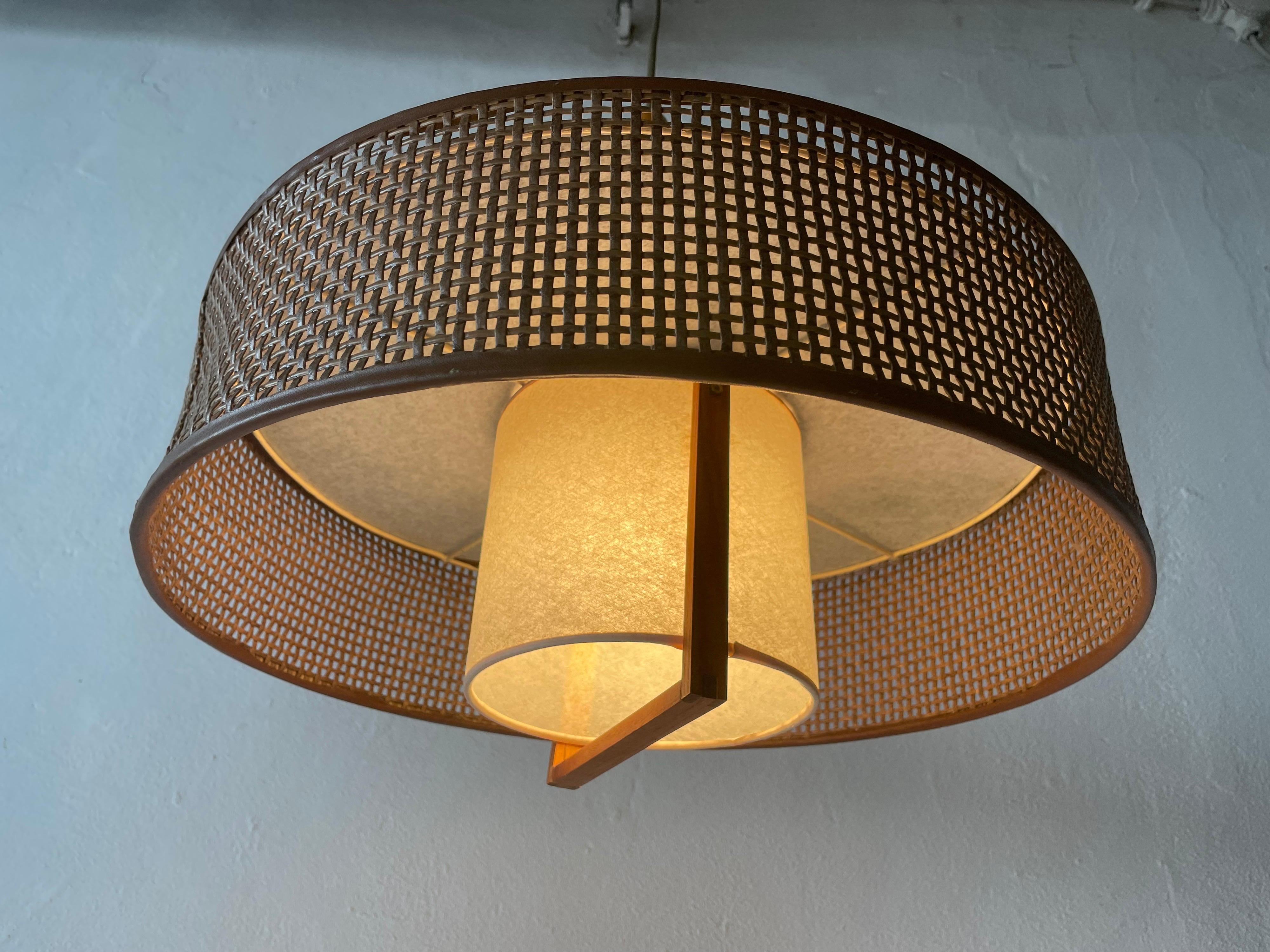 Wood and Wicker Pendant Lamp by Temde, 1960s Switzerland For Sale 6