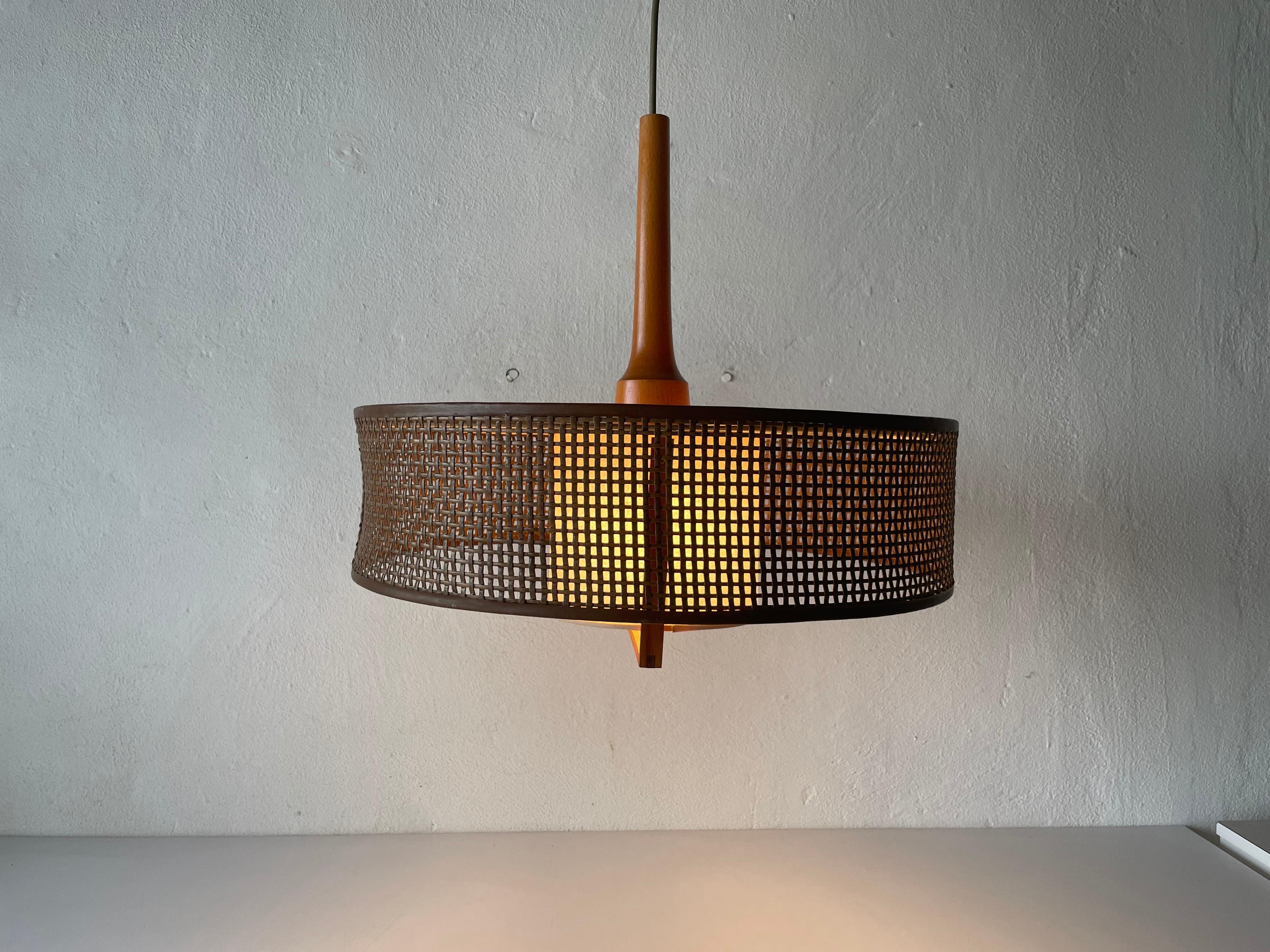 Wood and Wicker Pendant Lamp by Temde, 1960s Switzerland For Sale 11