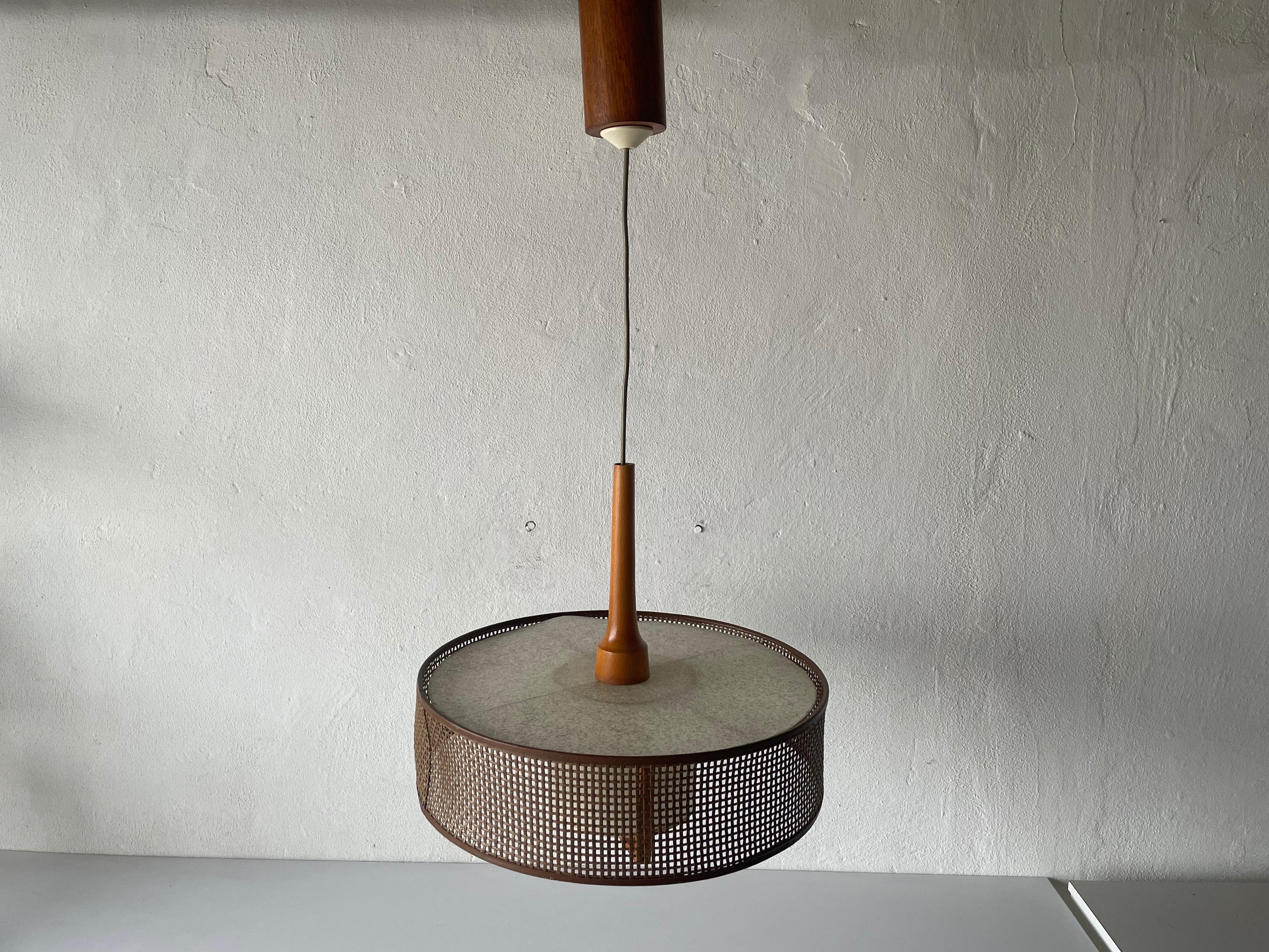 Mid-Century Modern Wood and Wicker Pendant Lamp by Temde, 1960s Switzerland For Sale