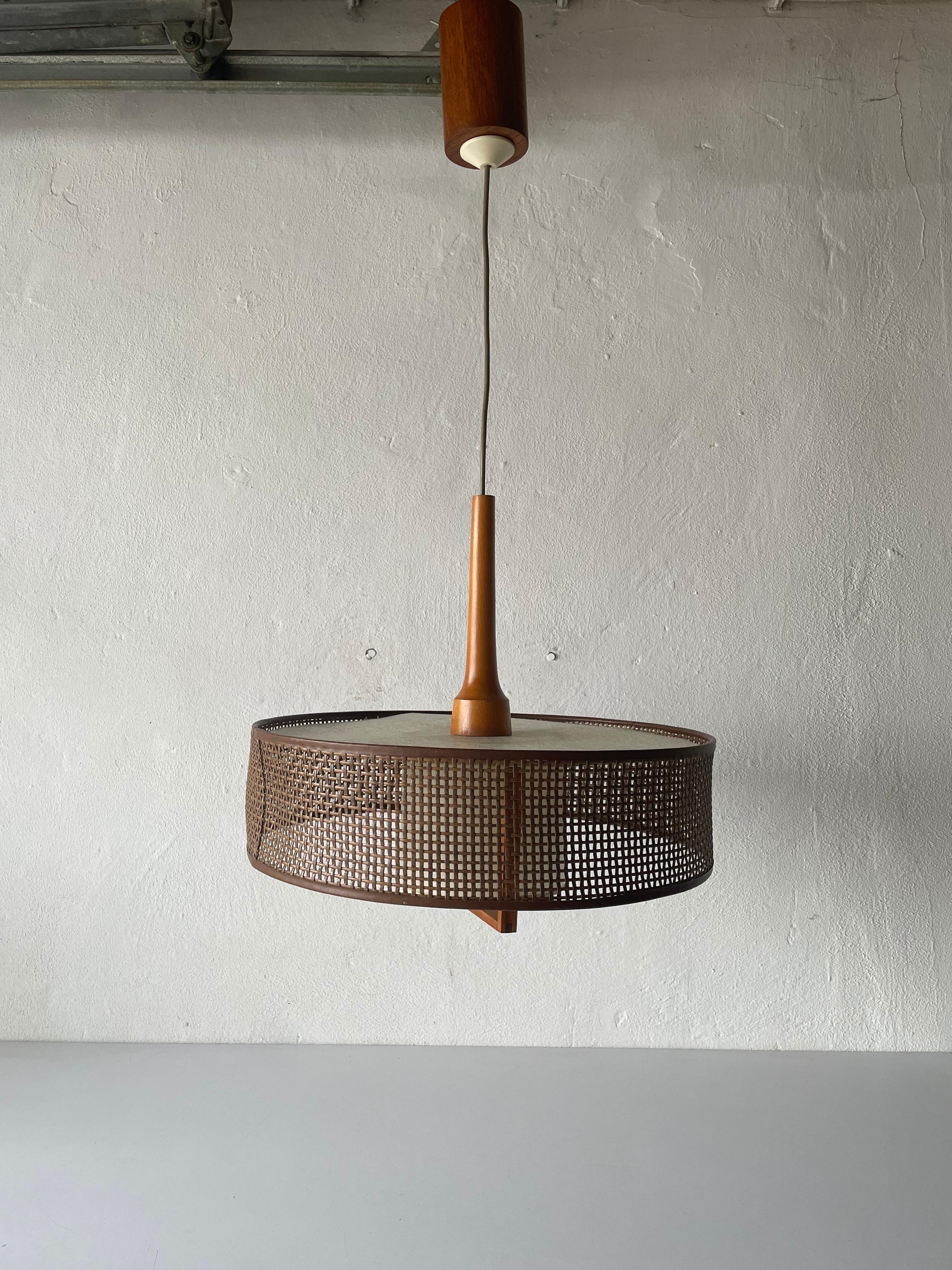 Swiss Wood and Wicker Pendant Lamp by Temde, 1960s Switzerland For Sale