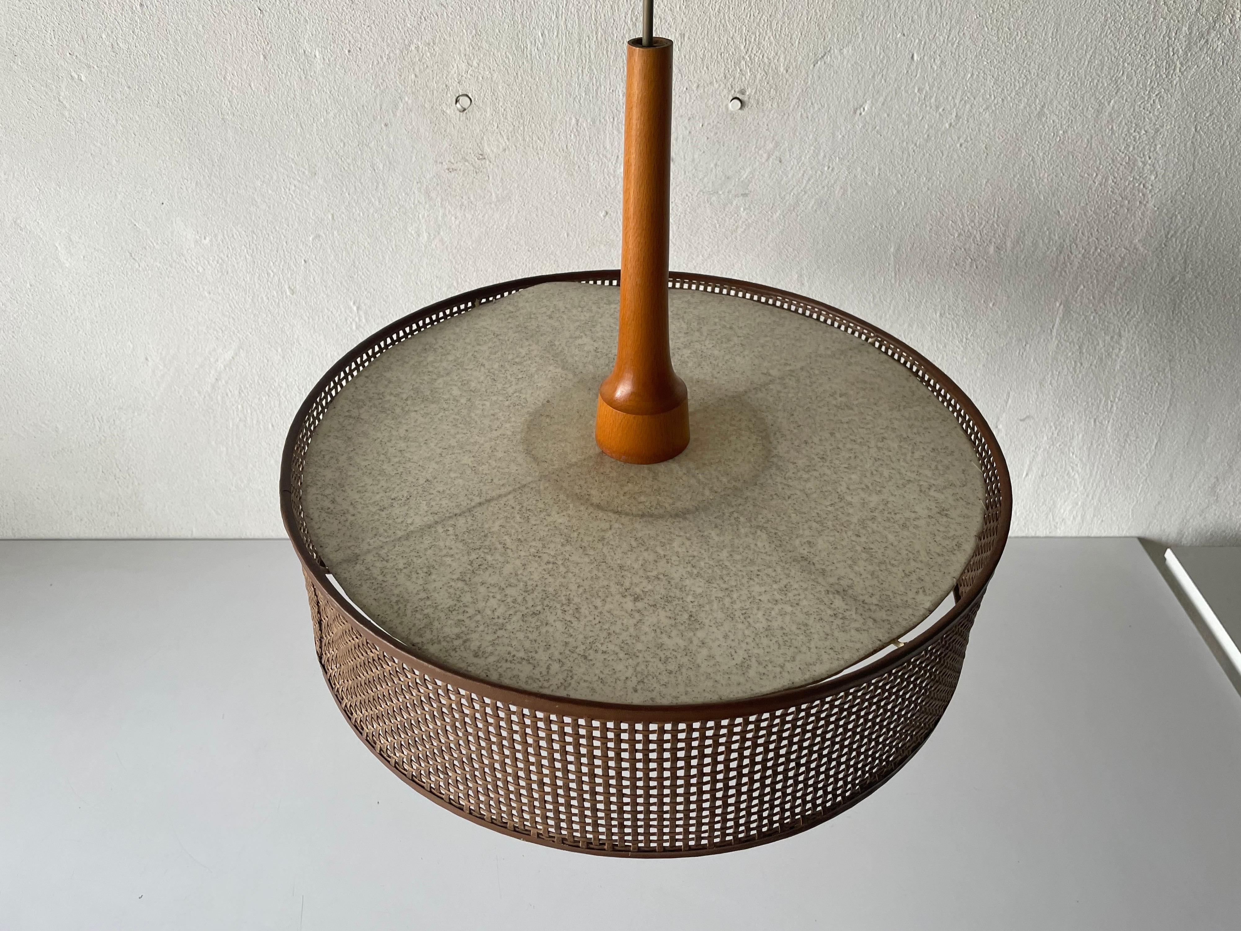 Wood and Wicker Pendant Lamp by Temde, 1960s Switzerland In Good Condition For Sale In Hagenbach, DE