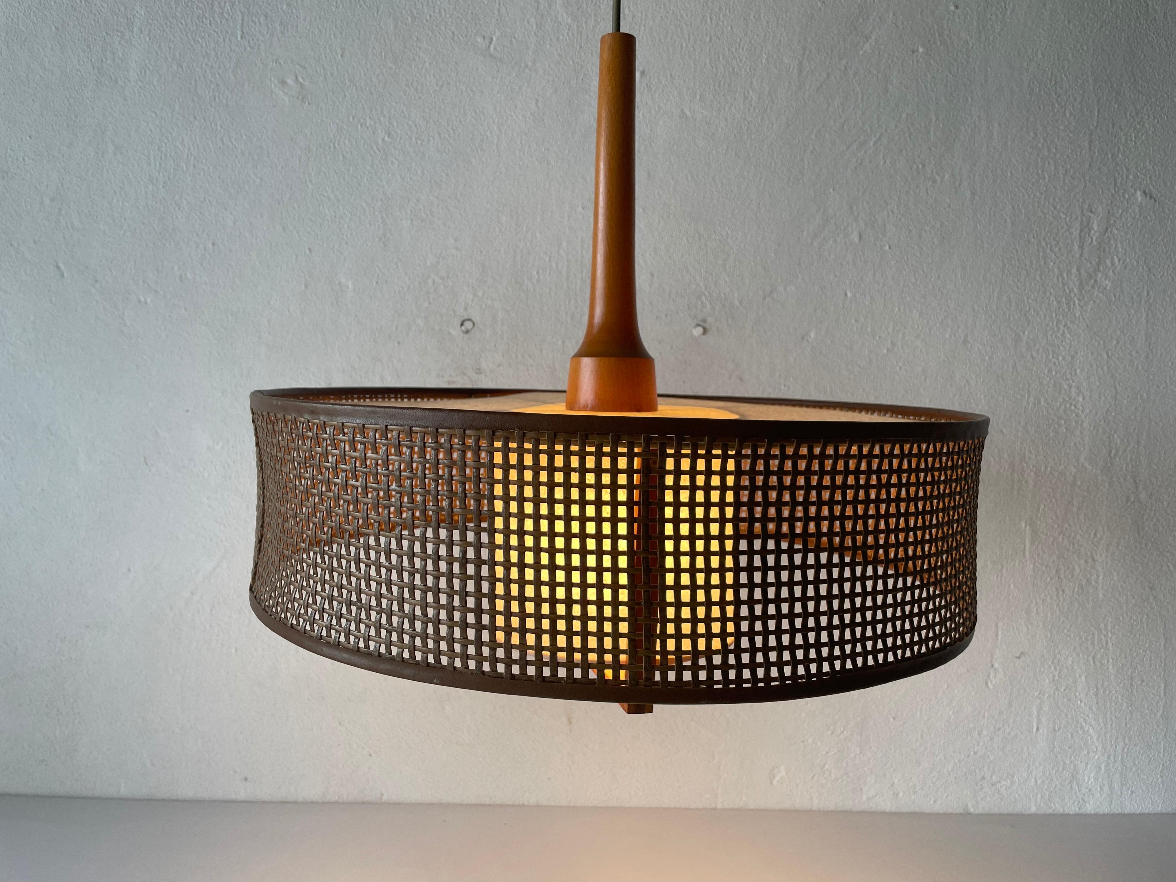 Wood and Wicker Pendant Lamp by Temde, 1960s Switzerland For Sale 3