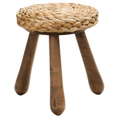 Wood and Wicker Stool in the manner of Audoux-Minet, Europe Mid-20th Century