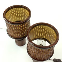 Wood and Wicker Table Lights, Czechoslovakia, circa 1950s