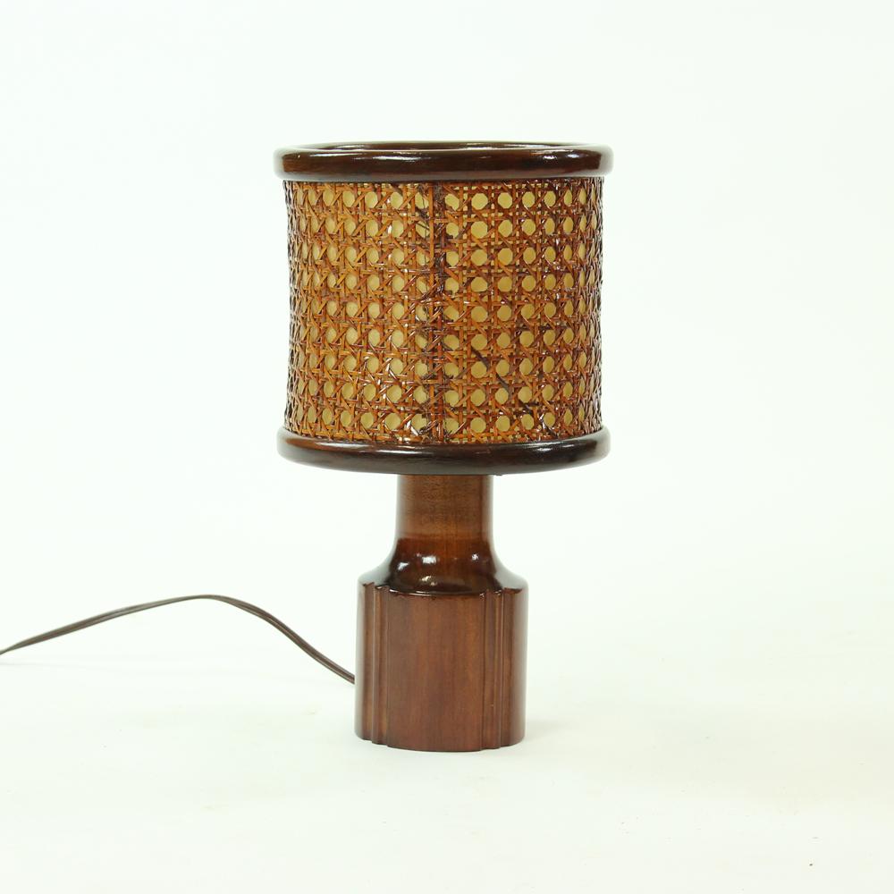 Wood and Wicker Table Lights, Czechoslovakia, circa 1950s For Sale 2