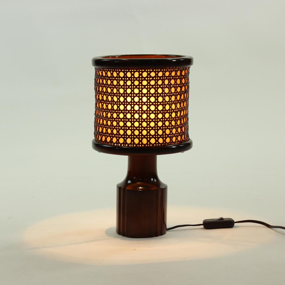 Wood and Wicker Table Lights, Czechoslovakia, circa 1950s For Sale 3