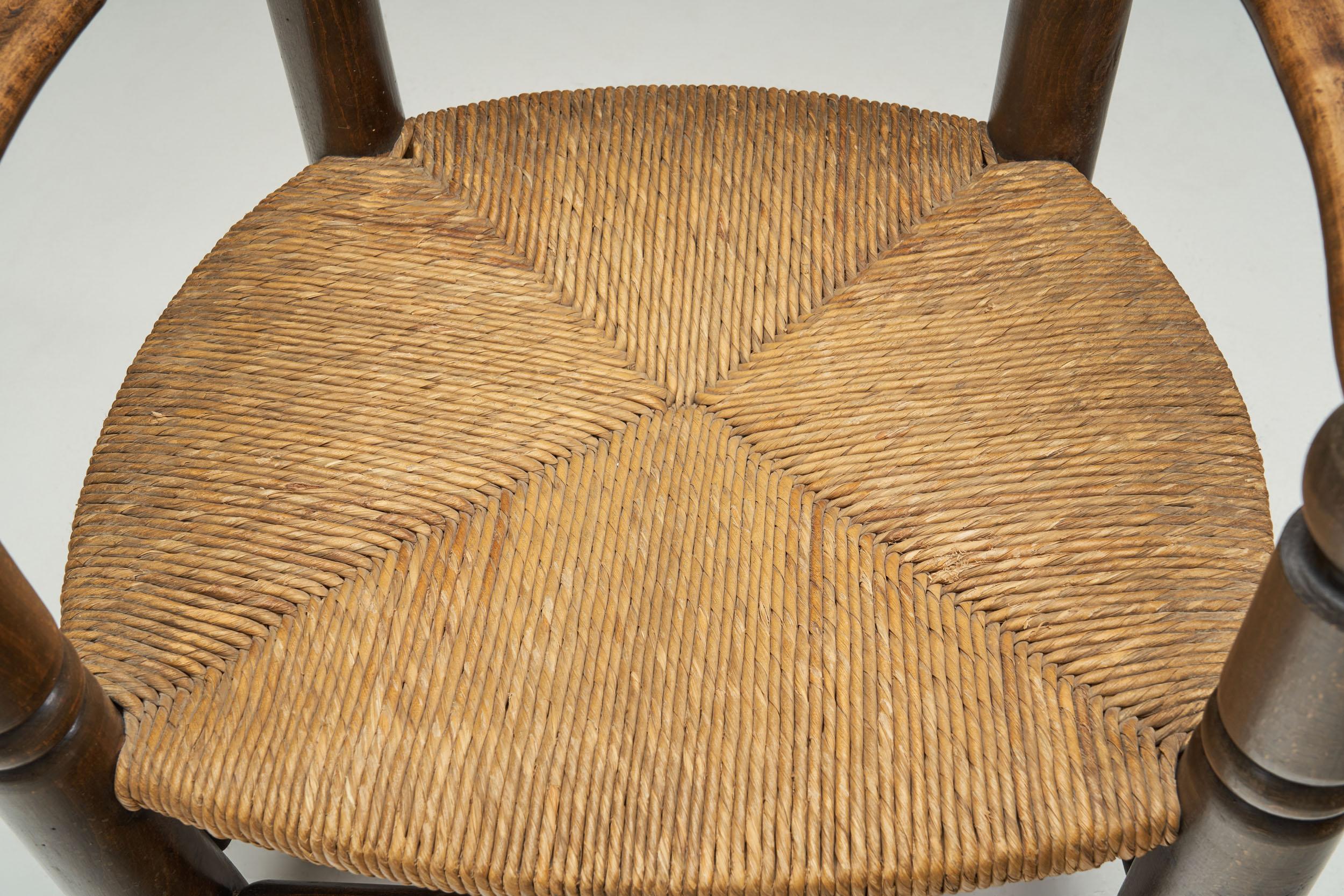 Wood and Wicker Turned Chairs with a Miniature by Charles Dudouyt, France 1940s 4