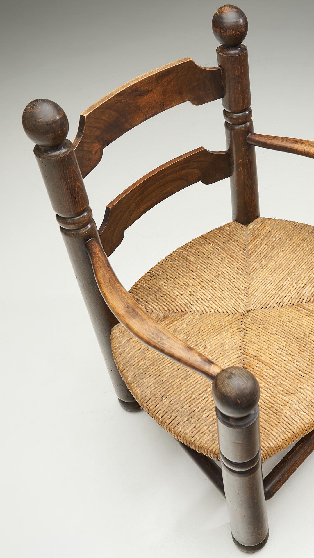Wood and Wicker Turned Chairs with a Miniature by Charles Dudouyt, France 1940s 5