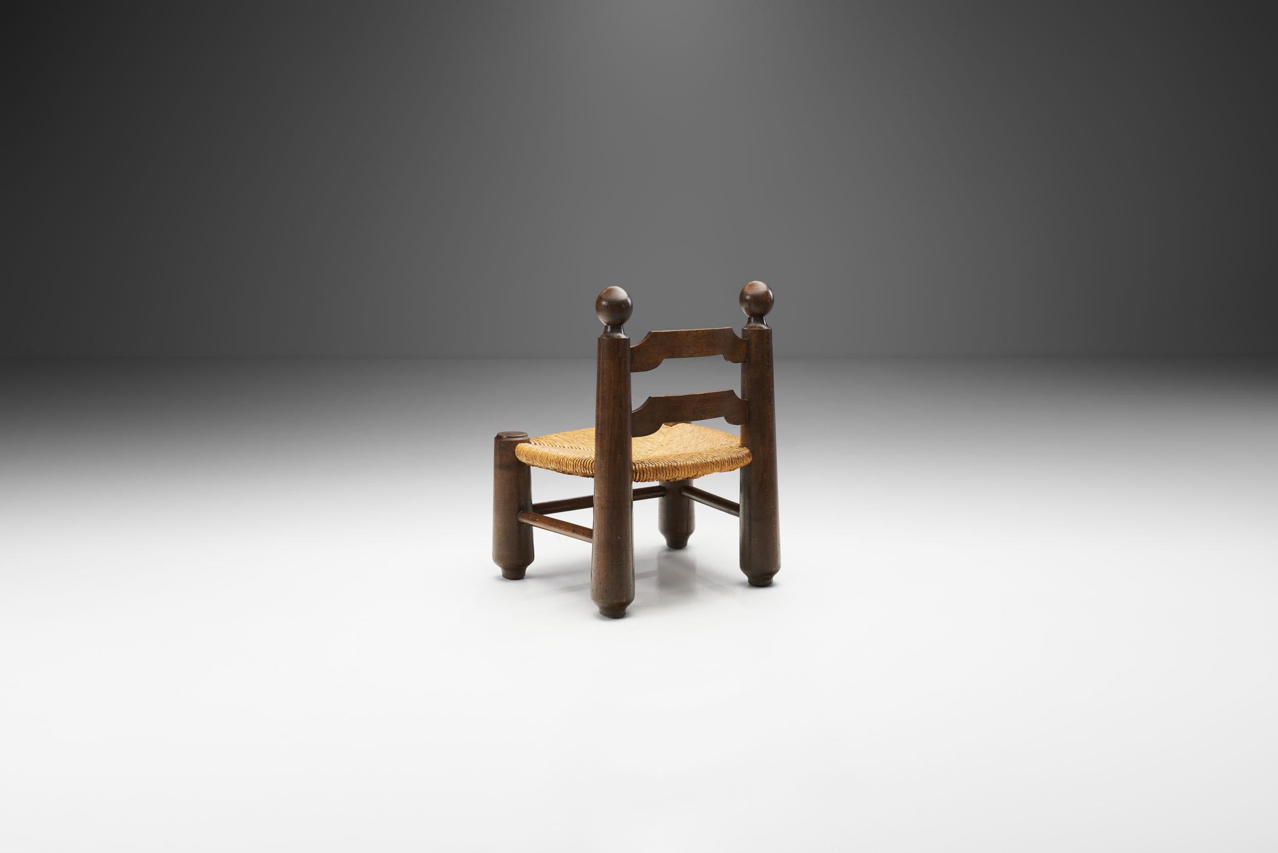 Wood and Wicker Turned Chairs with a Miniature by Charles Dudouyt, France 1940s 8