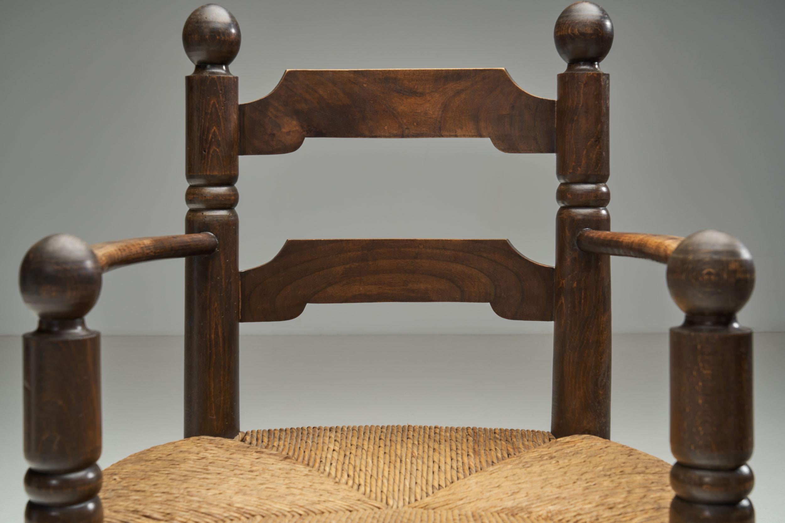 Wood and Wicker Turned Chairs with a Miniature by Charles Dudouyt, France 1940s 2