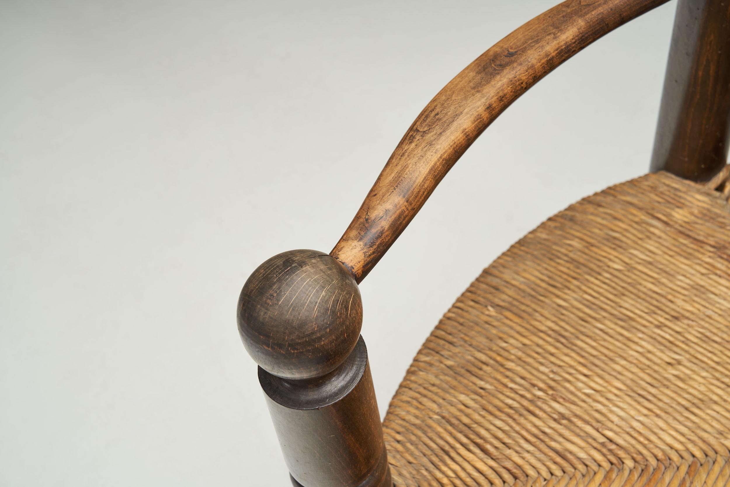 Wood and Wicker Turned Chairs with Ornamentation by Charles Dudouyt, France 1940 7