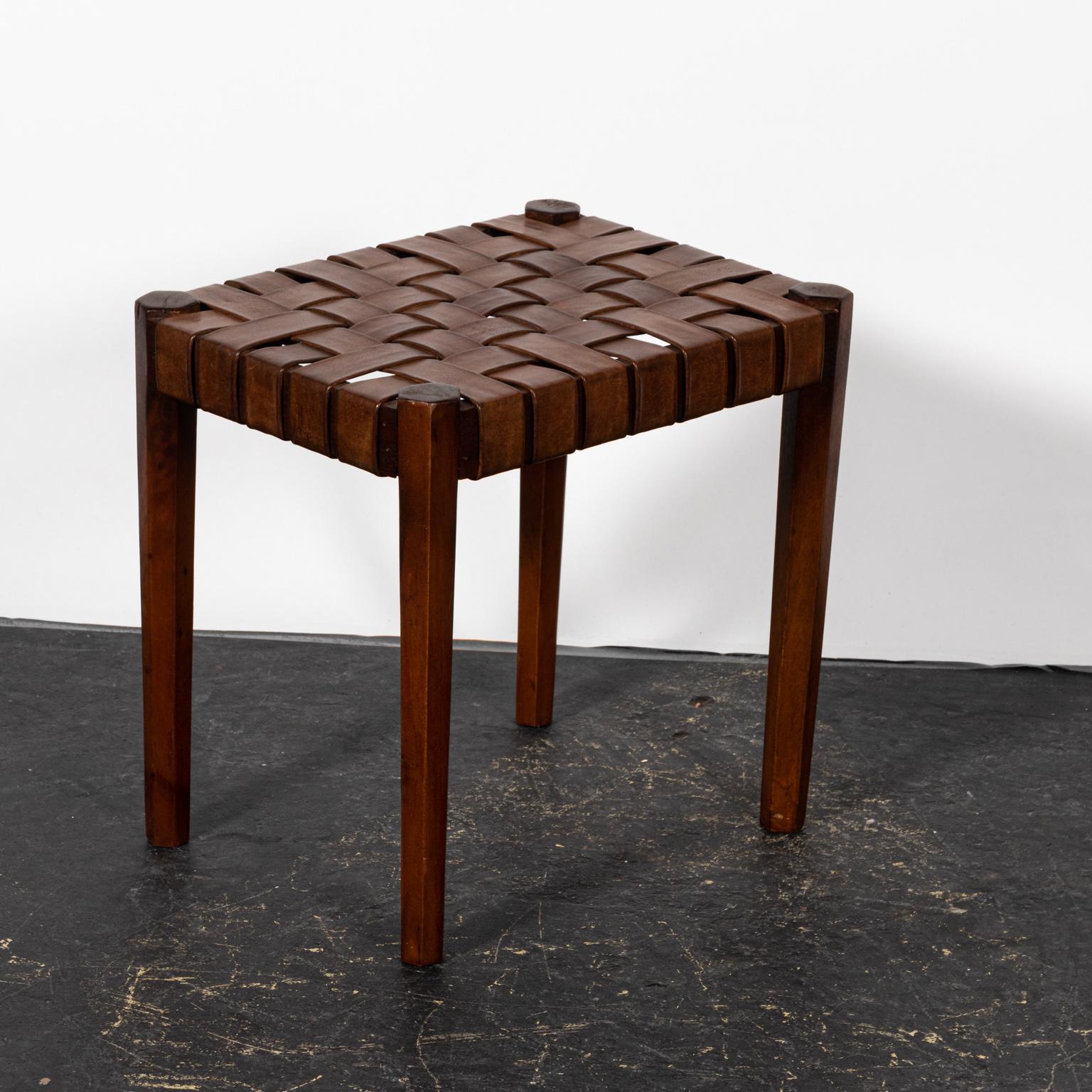 Wood and Woven Leather Stools 1