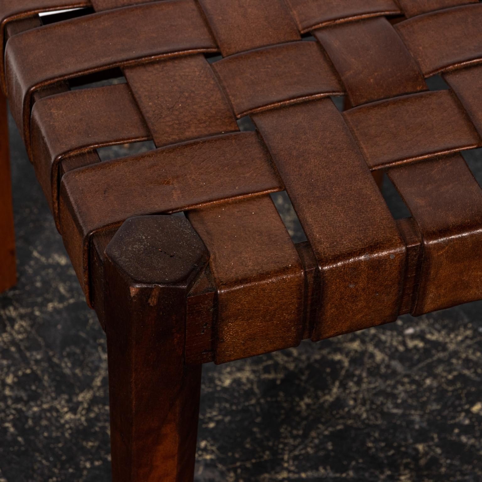 Wood and Woven Leather Stools 3