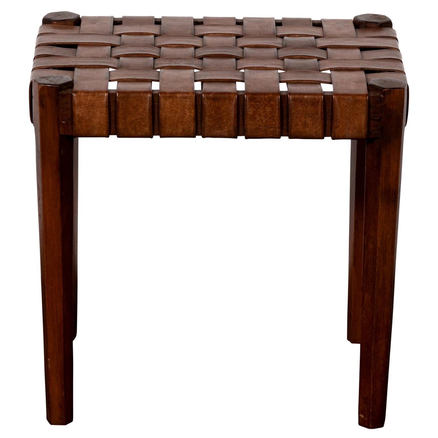 Wood and Woven Leather Stools at 1stDibs