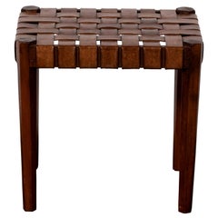Wood and Woven Leather Stools