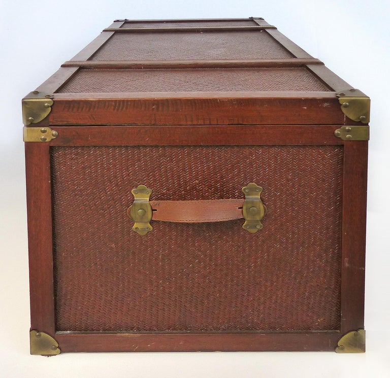 Wood and Woven Reed Blanket Chest with Brass Hardware and Leather