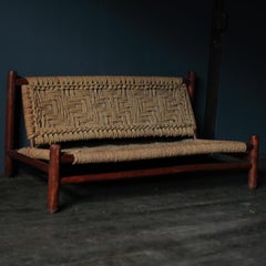 Wood and Woven Rope Bench by Audoux-Minet