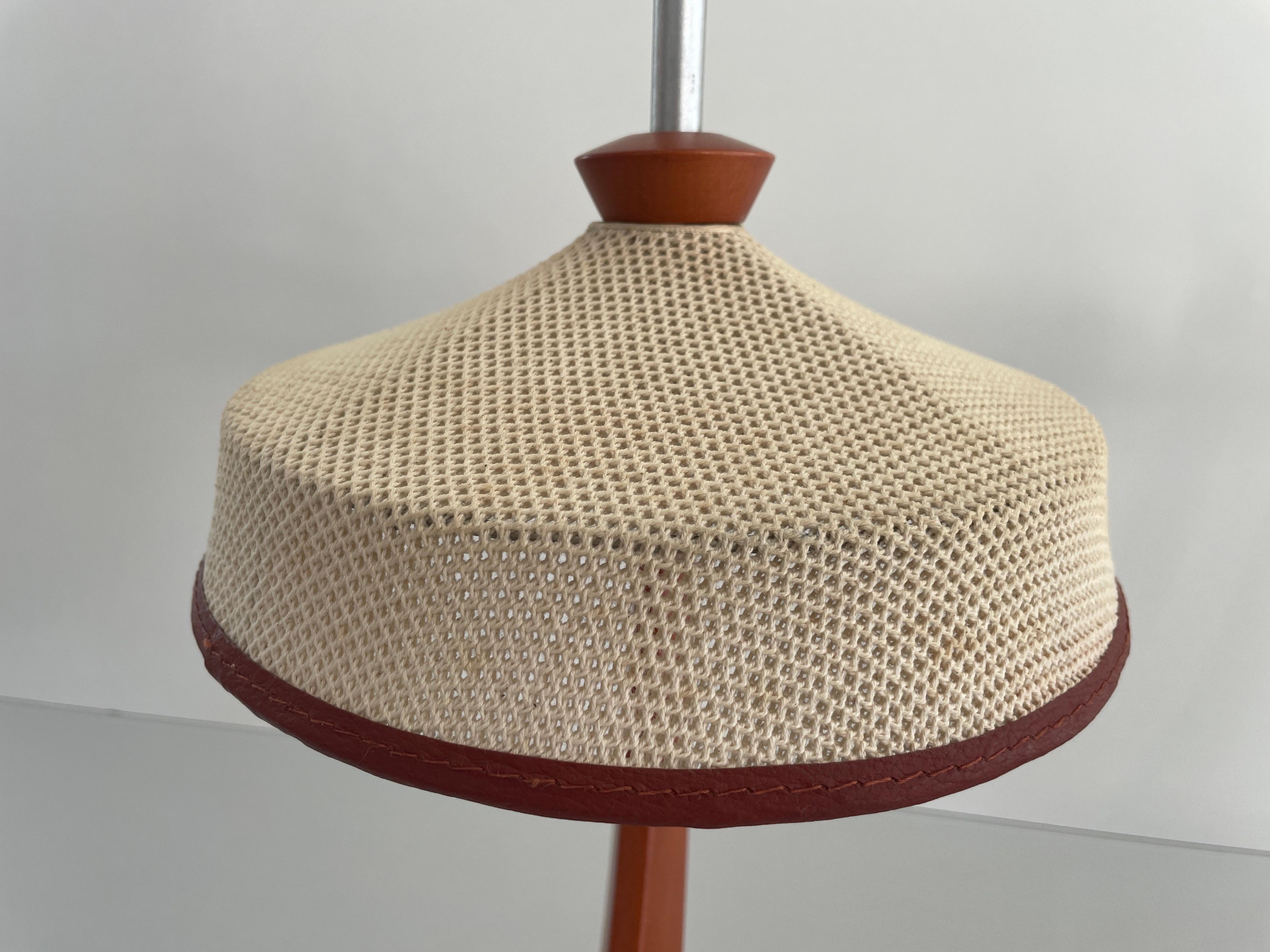  Wood and Woven Thread Shade Pair of Tall Table Lamps, 1960s, Italy 1