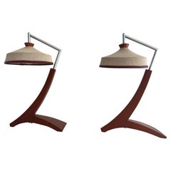 Wood and Woven Thread Shade Pair of Tall Table Lamps, 1960s, Italy Wood and Woven Thread Shade Pair of Tall Table Lamps, 1960s, Italy