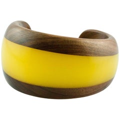 Wood and Yellow Methacrylate Cuff Bracelet