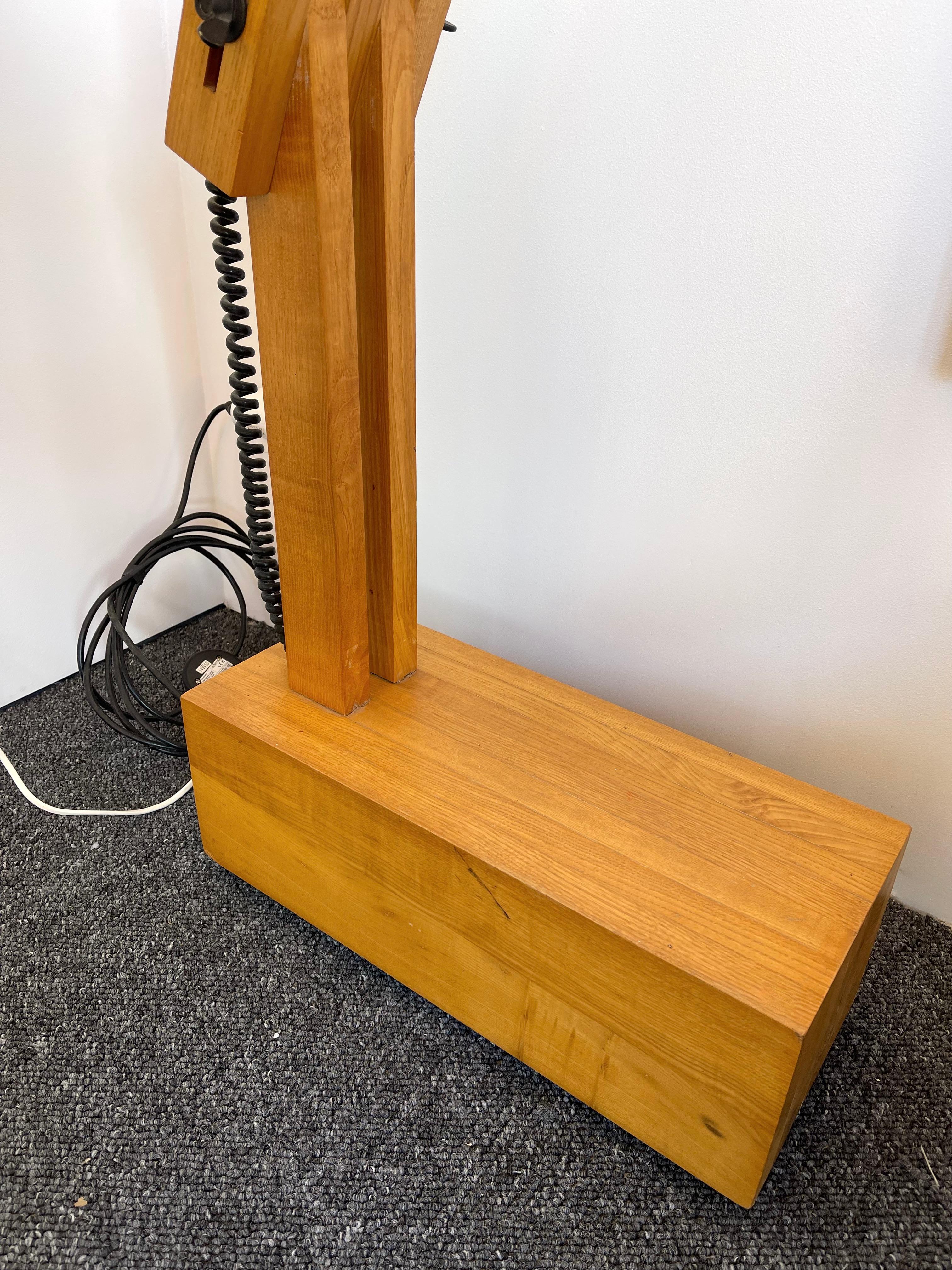 Wood Articulated Floor Lamp by Daniel Pigeon, France, 1970s In Good Condition In SAINT-OUEN, FR