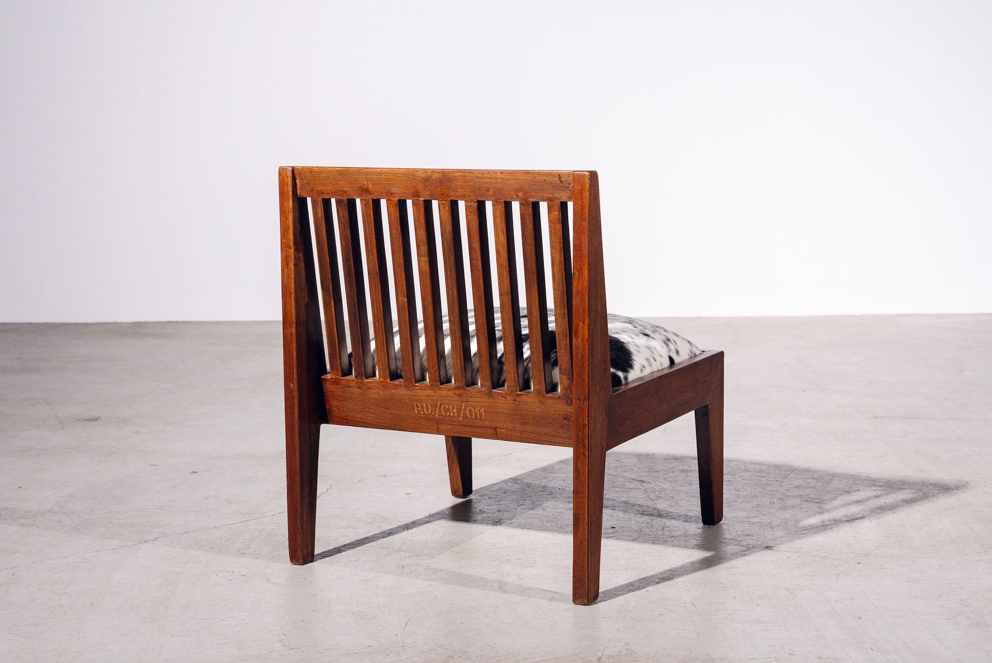 Indian Wood Back Low Chair by Pierre Jeanneret for Chandigarh, India, Circa 1965-66 For Sale