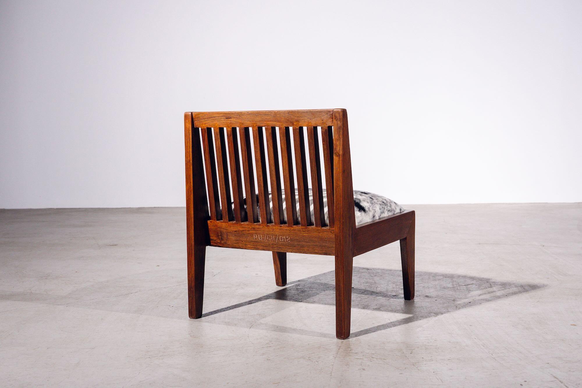 Indian Wood Back Low Chair by Pierre Jeanneret for Chandigarh, India, Circa 1965-66 For Sale