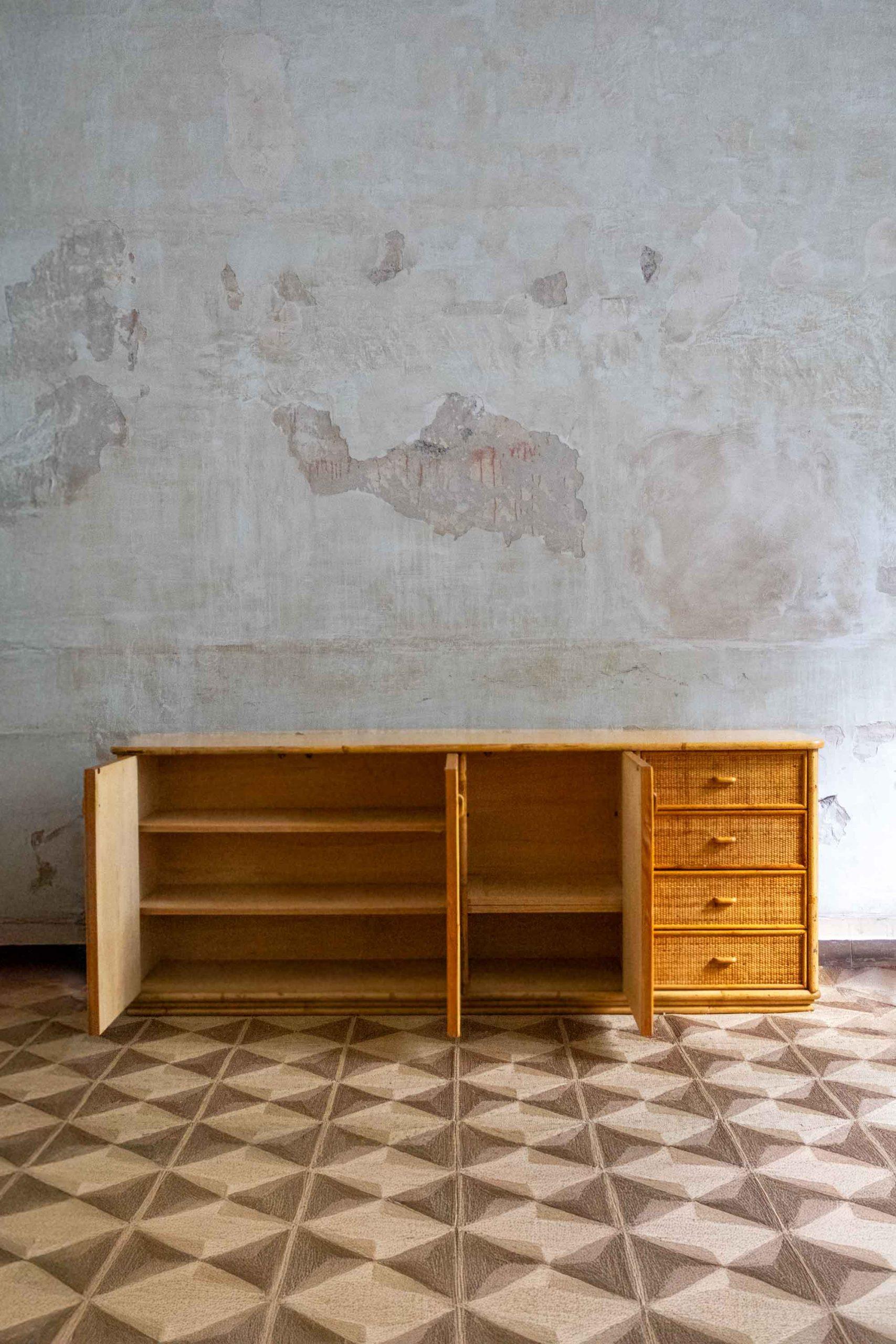 Italiano Wood, Bamboo and Rattan Sideboard – 1970s in vendita