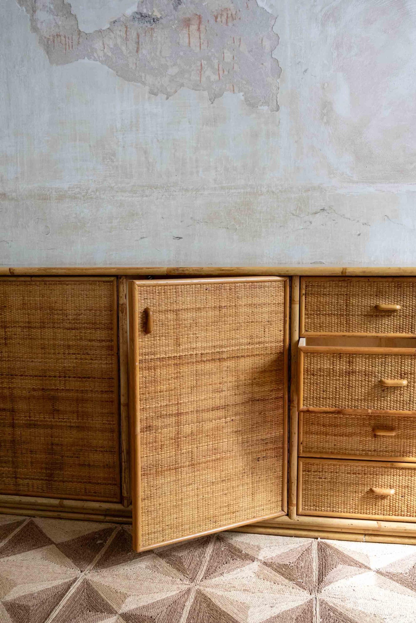 Wood, Bamboo and Rattan Sideboard – 1970s In condizioni buone in vendita a Roma, RM