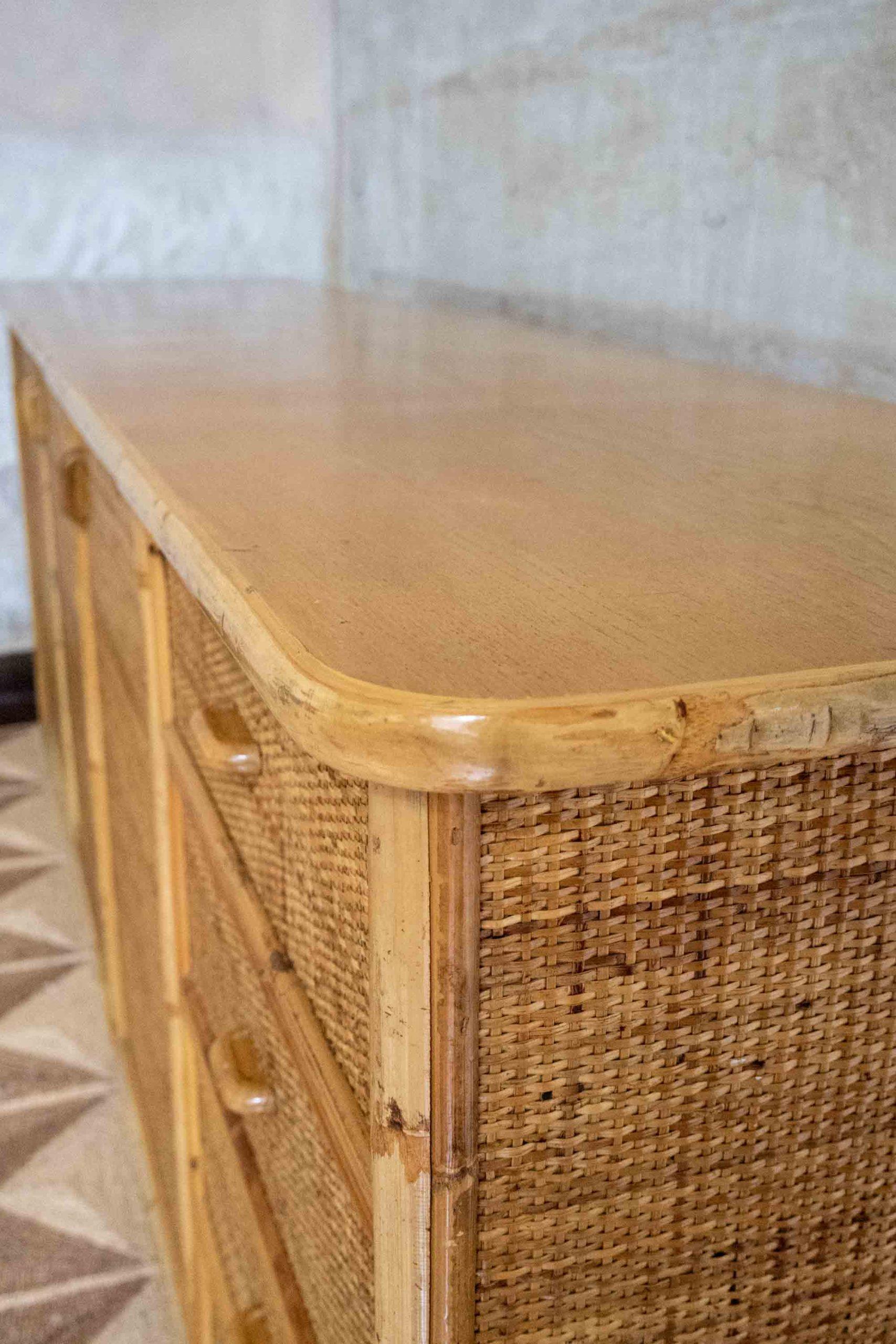 Legno Wood, Bamboo and Rattan Sideboard – 1970s in vendita