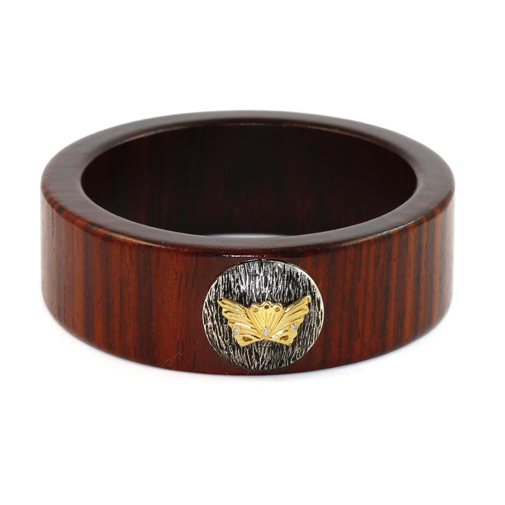 Contemporary Cocobolo Wood Bangle 18 Karat Yellow Gold For Sale