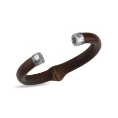 Oxidised Silver Wood Cuff Bangle with Diamond