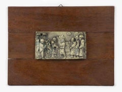 Wood Base with Brass Relief, Early 20th Century