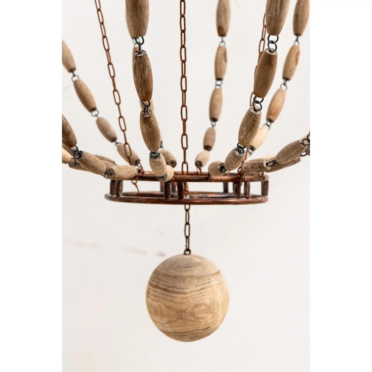 Unknown Large Regency Style  Beaded Wood and Copper Chandelier For Sale