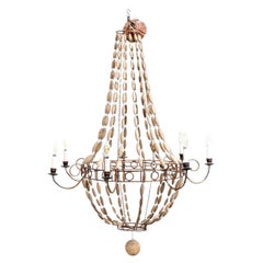 Vintage Large Regency Style  Beaded Wood and Copper Chandelier