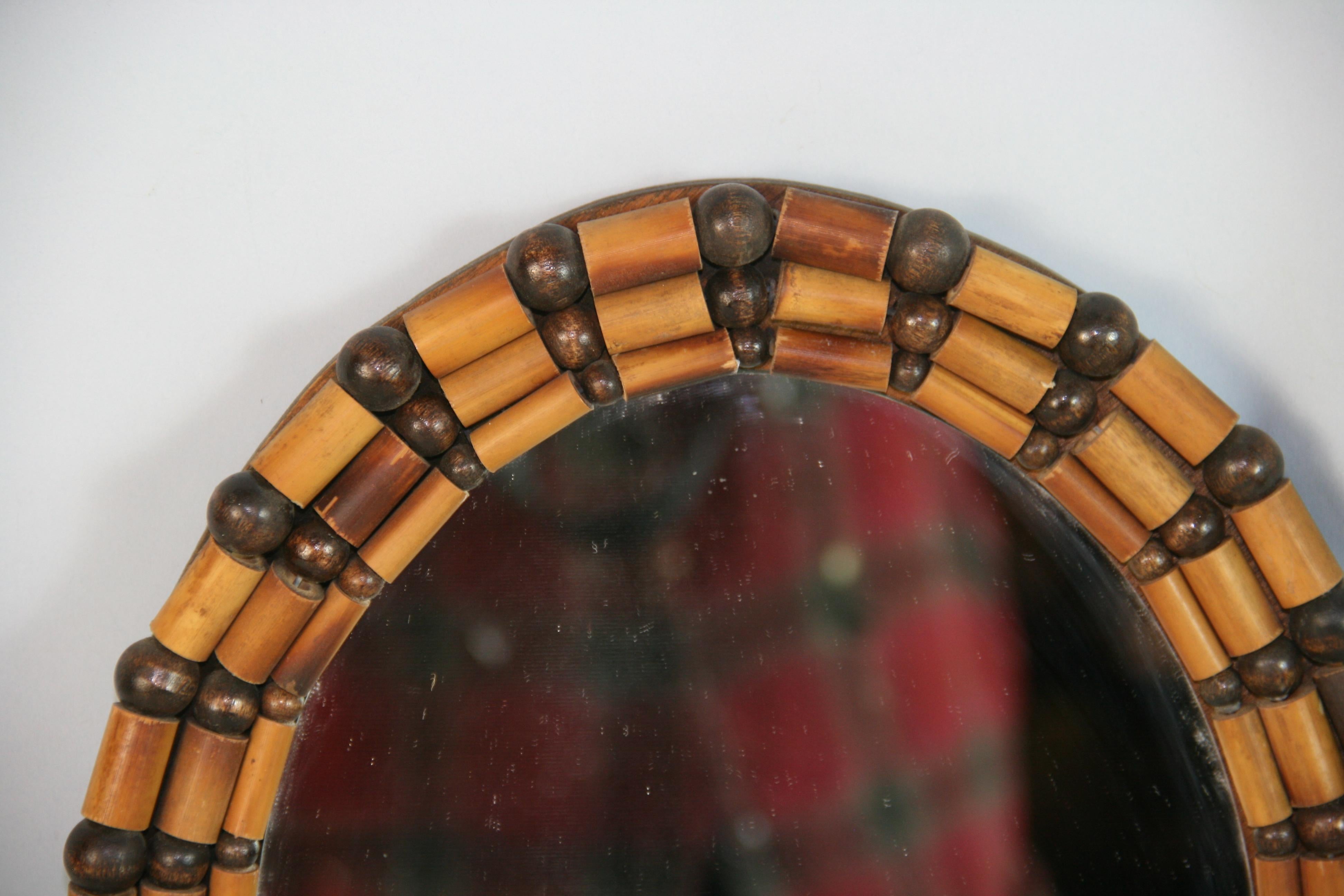 Wood Beads and Balls Small Oval Mirror For Sale 1