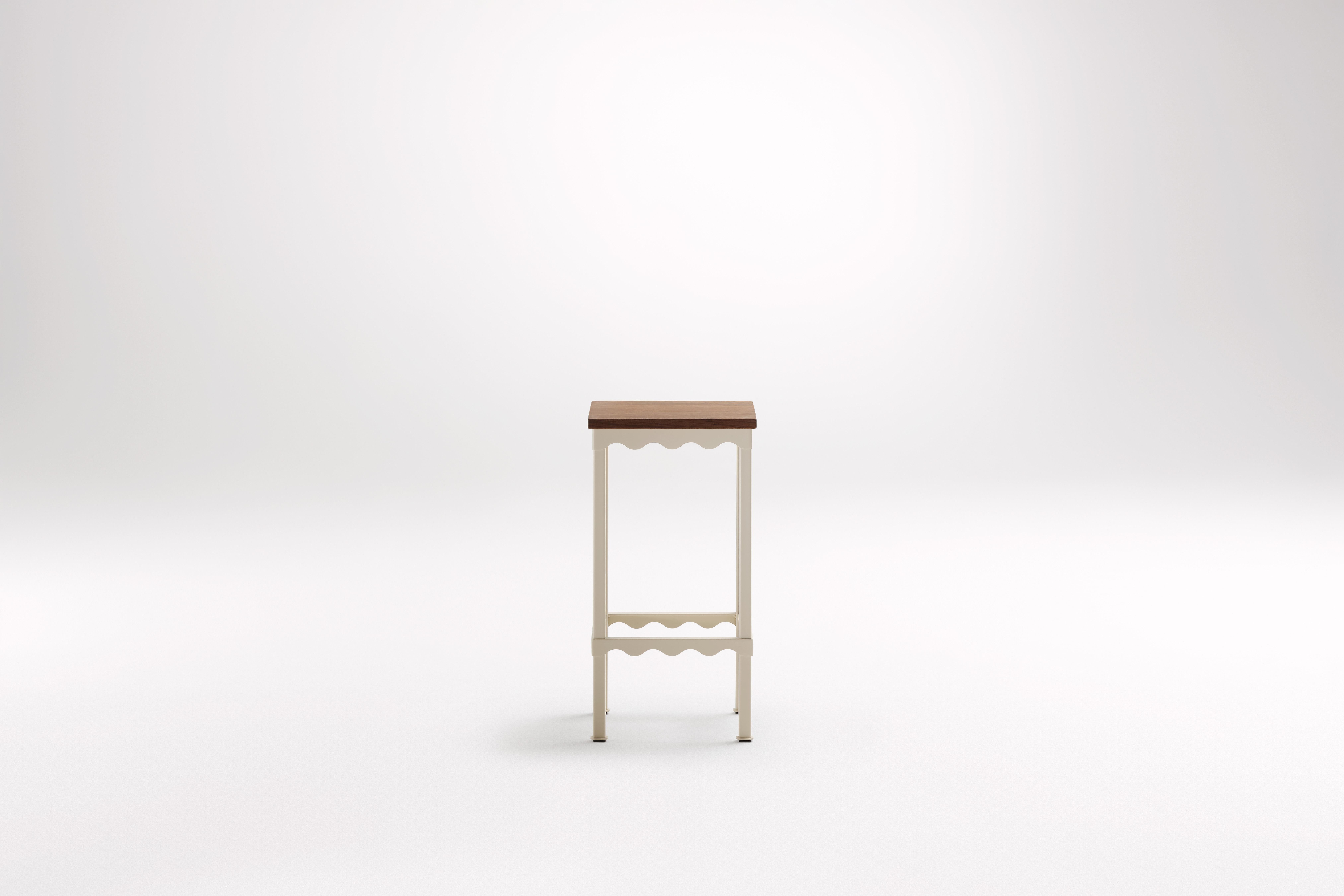 Wood Bellini High Stool by Coco Flip
Dimensions: D 34 x W 34 x H 65/75 cm
Materials: Wood, Powder-coated steel frame. 
Weight: 8kg
Frame Finishes: Textura Paperbark.

Coco Flip is a Melbourne based furniture and lighting design studio, run by us,
