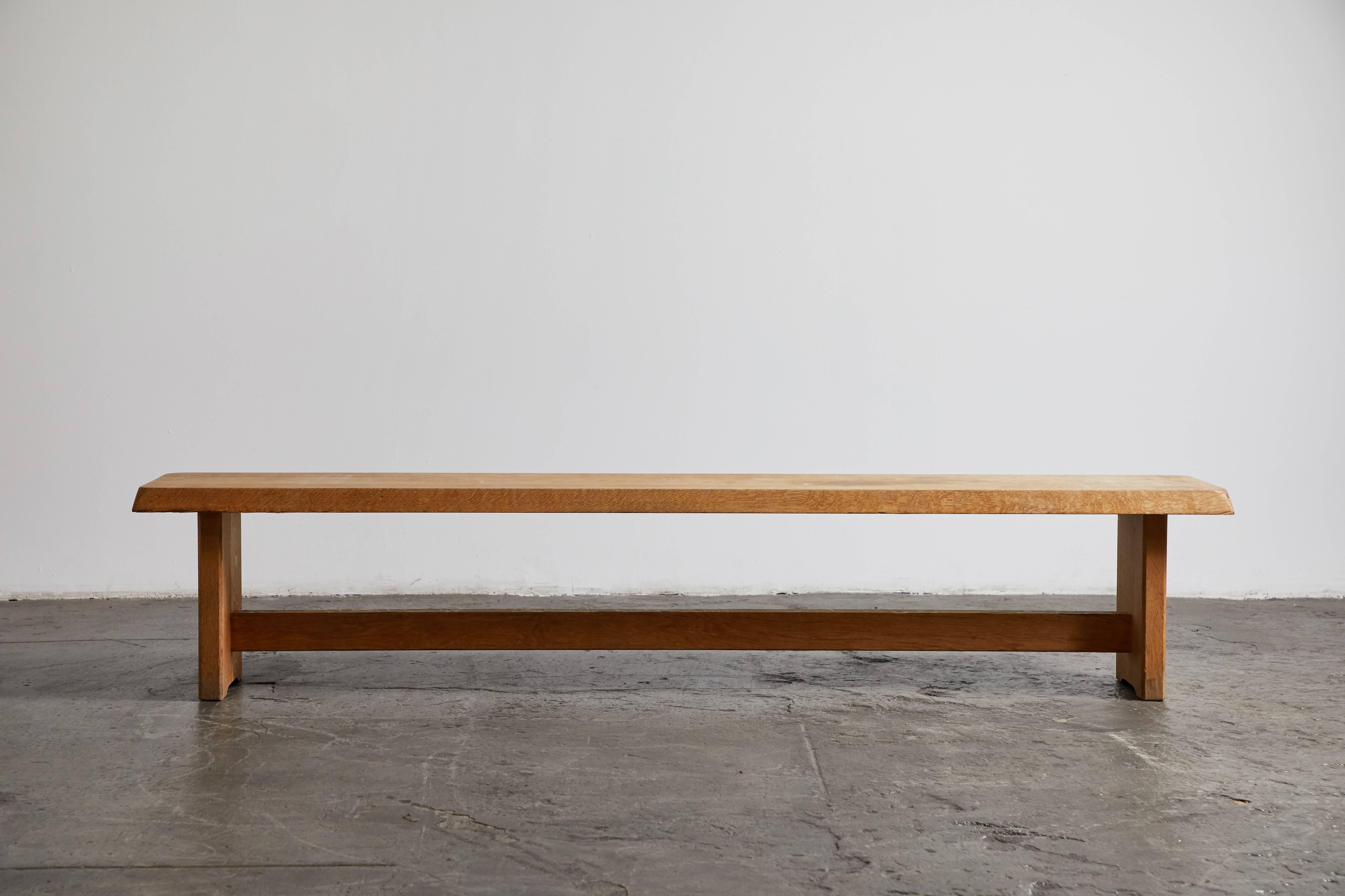 Wood Bench by Pierre Chapo In Distressed Condition In Los Angeles, CA