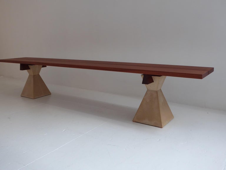 Bronze Wood Bench with Concrete Base For Sale