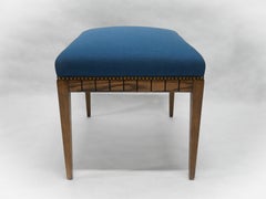 Wood Bench with Solid Seat and Hand-Carved Detail on Frame