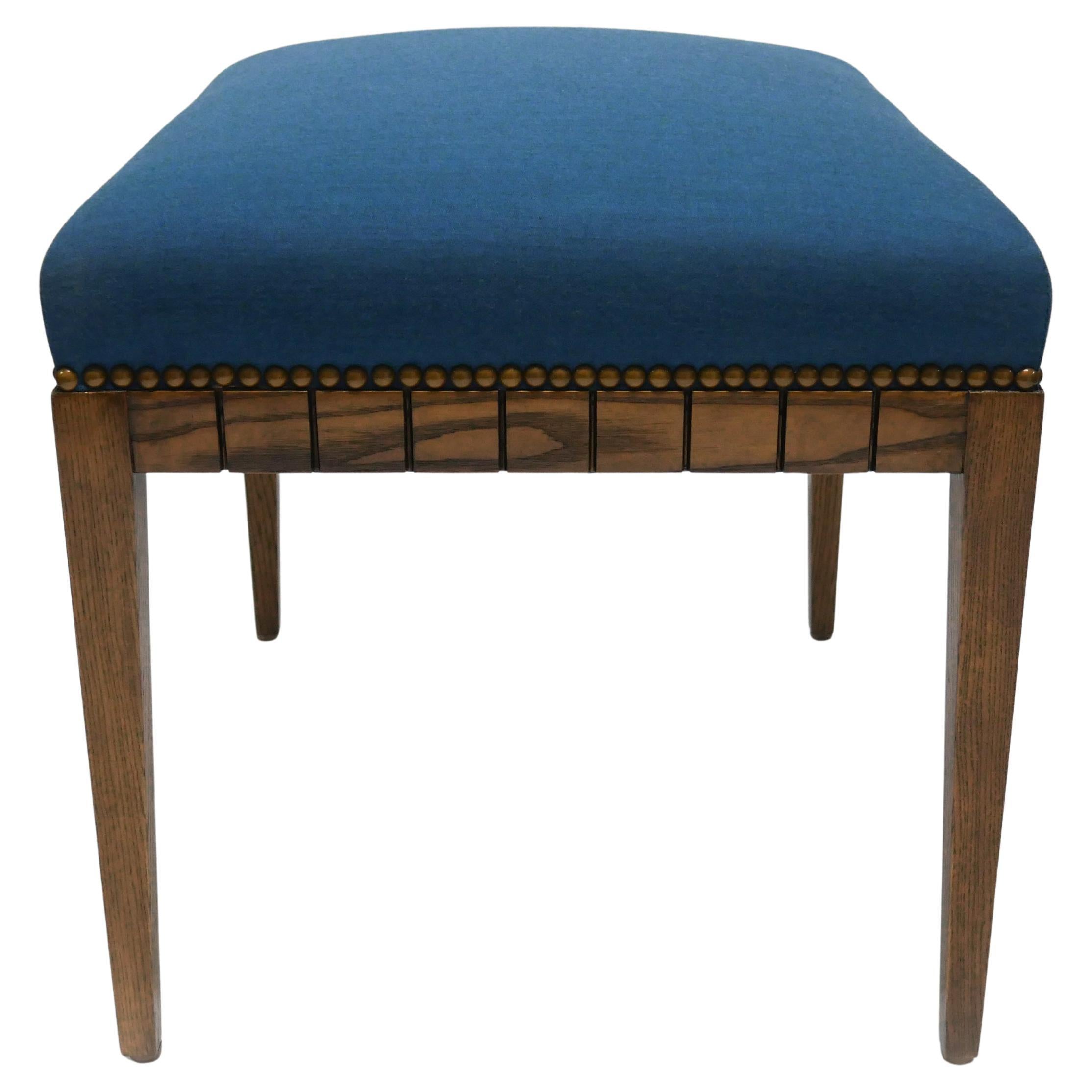 Wood Bench with Solid Seat and Hand-Carved Detail on Frame