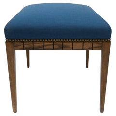 Wood Bench with Solid Seat and Hand-Carved Detail on Frame