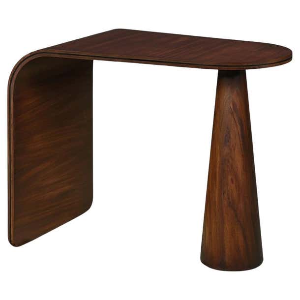 Wood Biella table: conic base and its tabletop extends to the floor ...