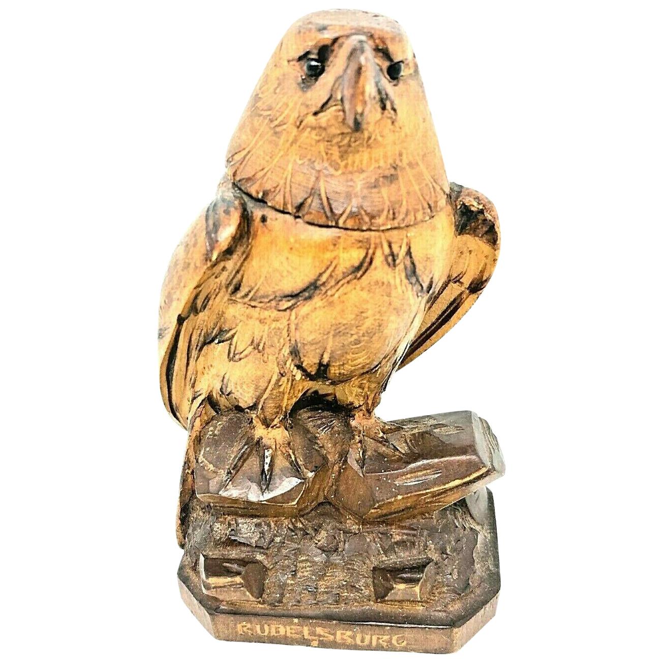 Wood Black Forest Brienz Carved Eagle Inkwell German Antique, 1900s