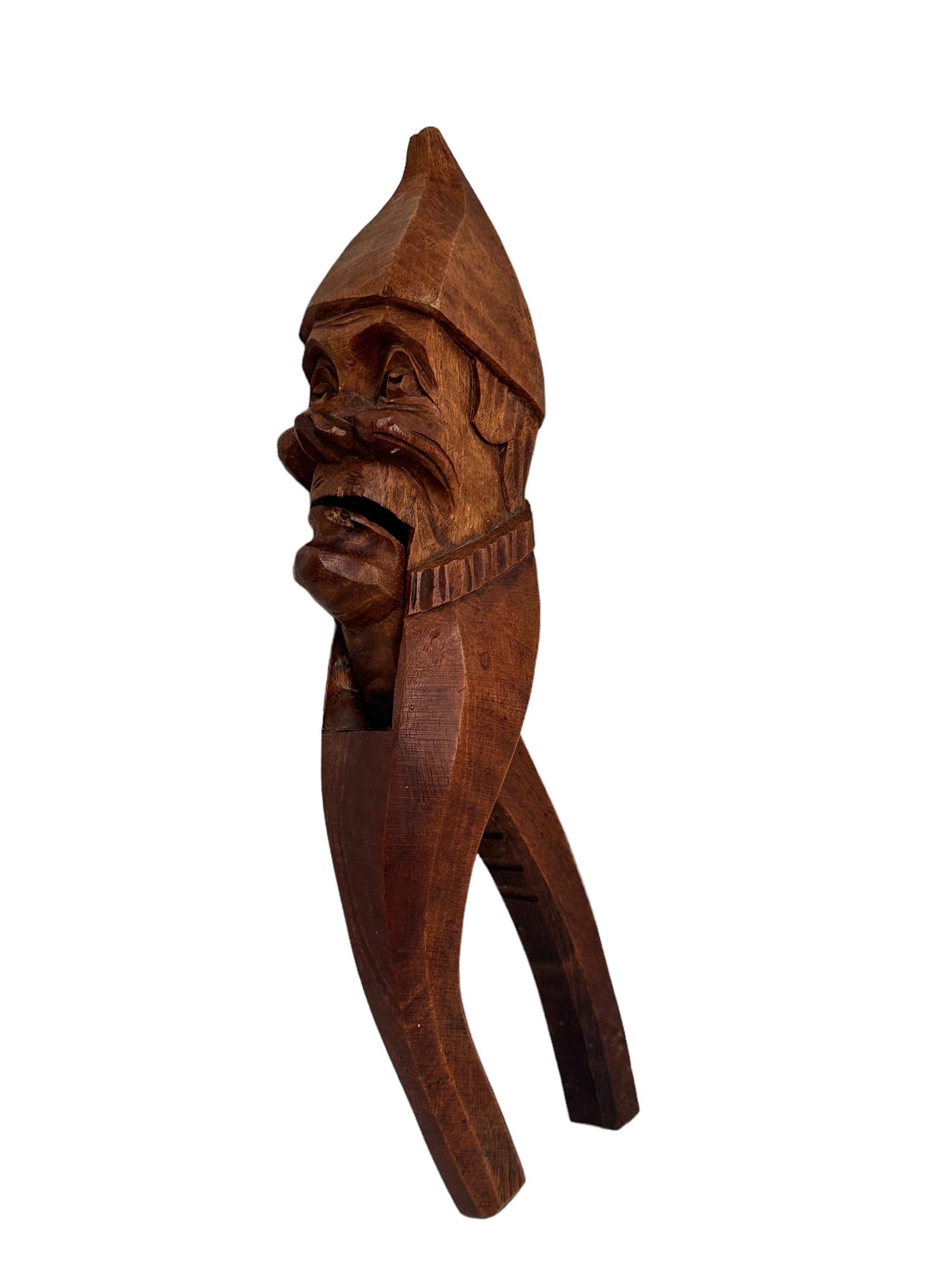 Hand-Carved Wood Black Forest Brienz Carved Figural Gnome Nutcracker German Antique, 1930s For Sale
