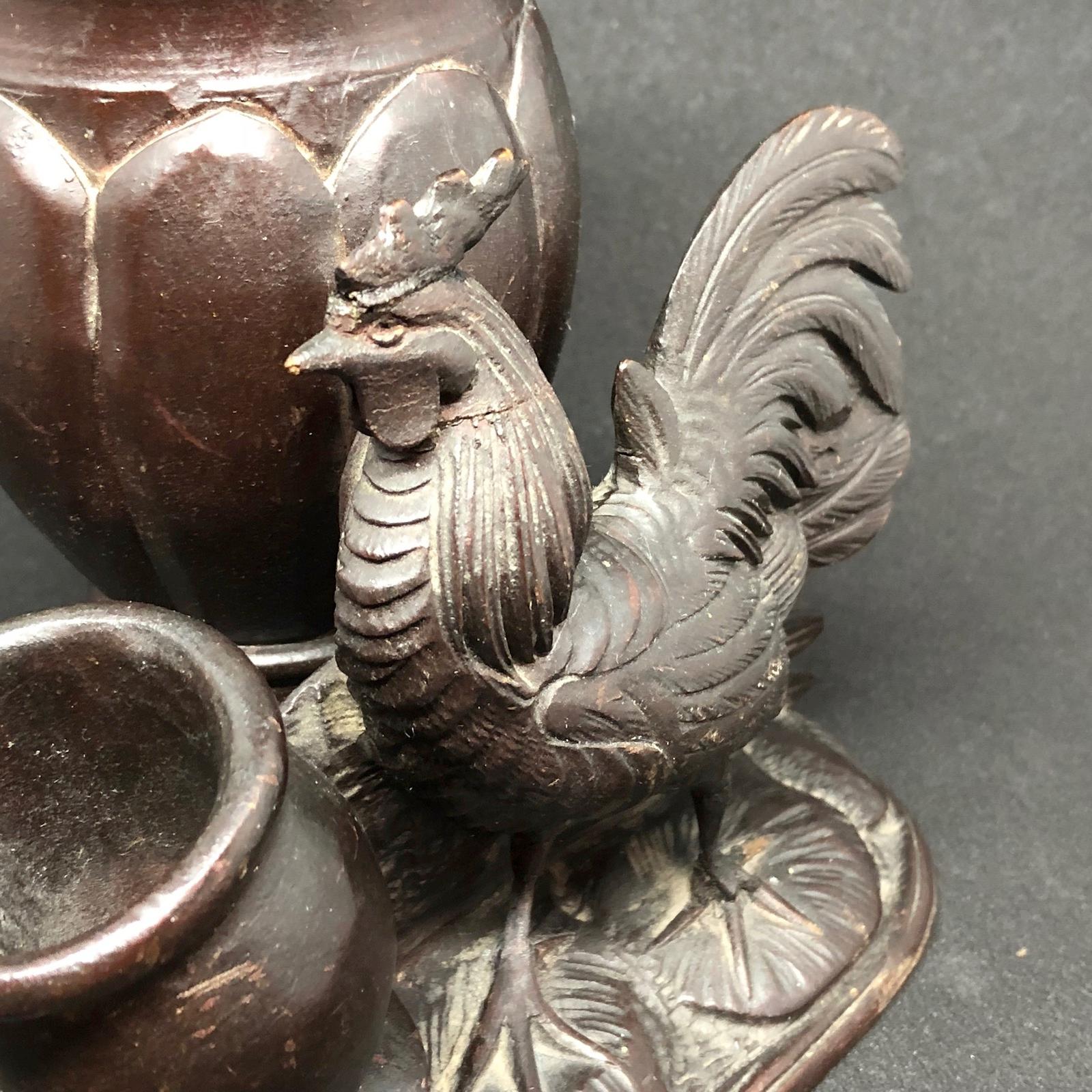 Wood Black Forest Brienz Carved Rooster Catchall German Antique, 1900s 4