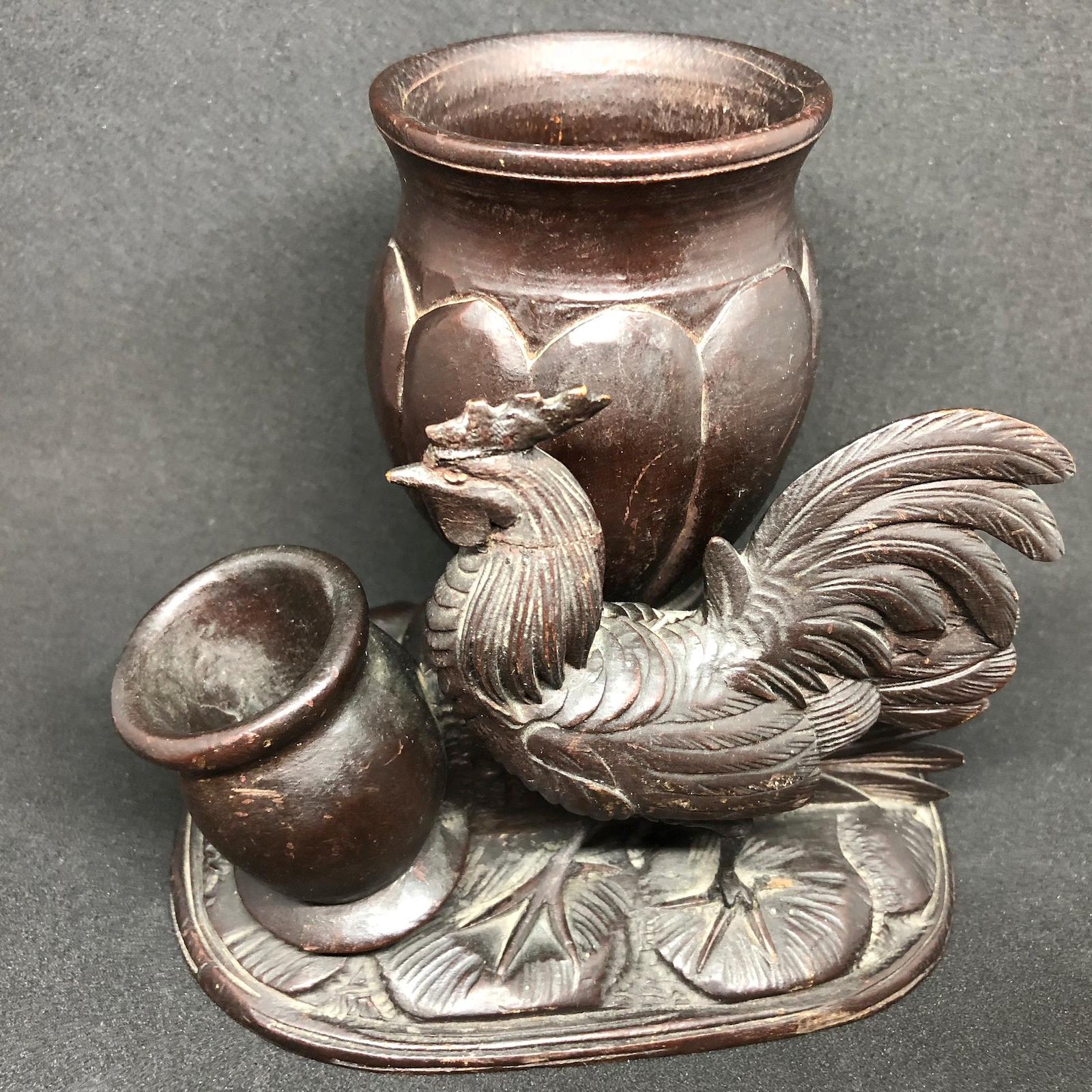 Early 20th Century Wood Black Forest Brienz Carved Rooster Catchall German Antique, 1900s