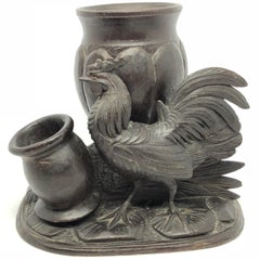 Wood Black Forest Brienz Carved Rooster Catchall German Antique, 1900s