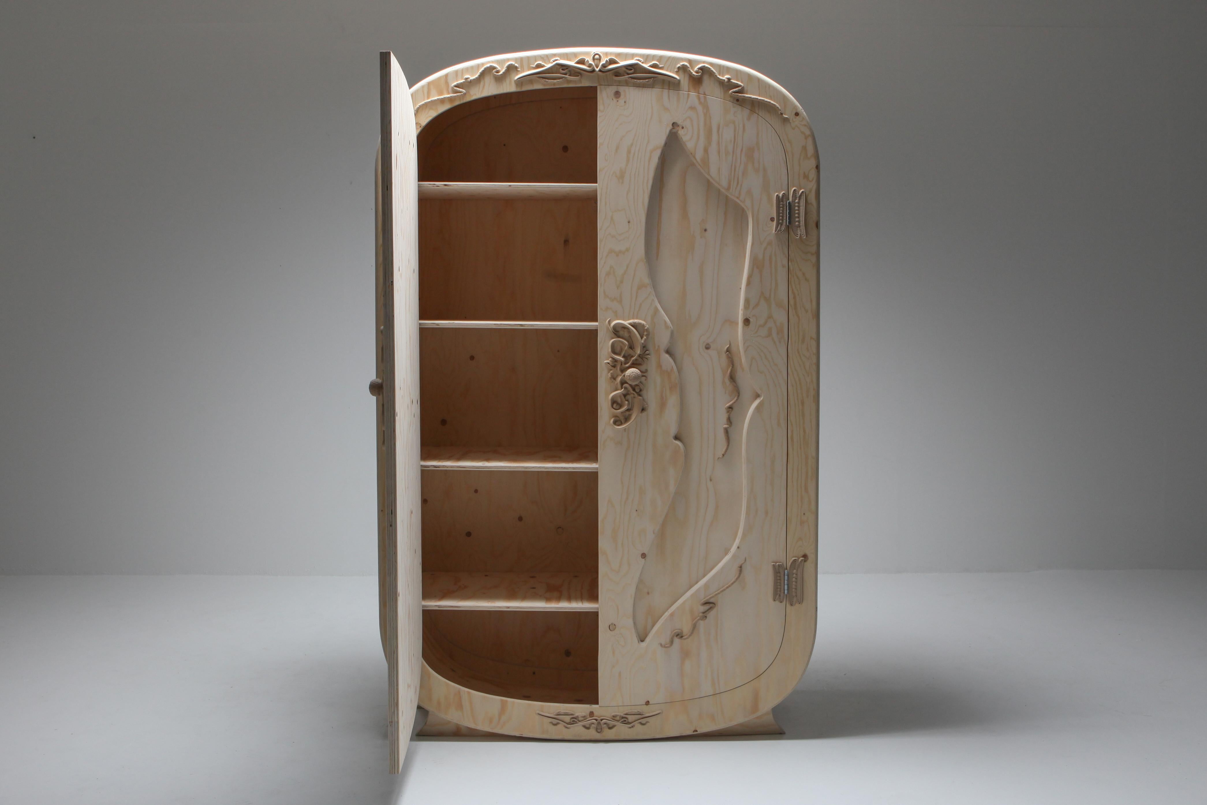Dutch 'Wood-Blend Cabinet' Ornamental Round Edge Plywood Cabinet, Schimmel & Schweikle For Sale